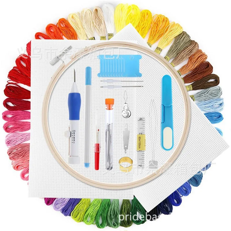 

50/100 Colors Skeins Embroidery Pen Needle Set Thread Punch Stitching Knitting Kit Women Mom DIY Sewing Accessories With Tweezer
