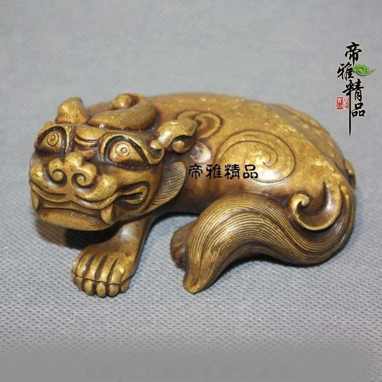 

China Royal Old Bronze Copper Gild Fu Foo Dog Lion Art Crafts Paperweight Statue SD 506