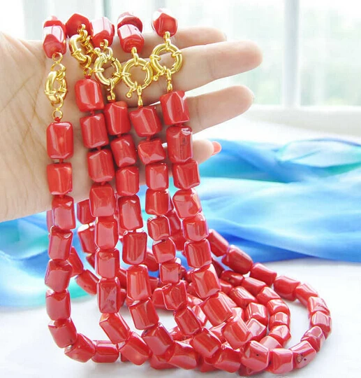 

huij 002180 wholesale 5pcs 18" 16mm original baroque cylinder red coral necklace
