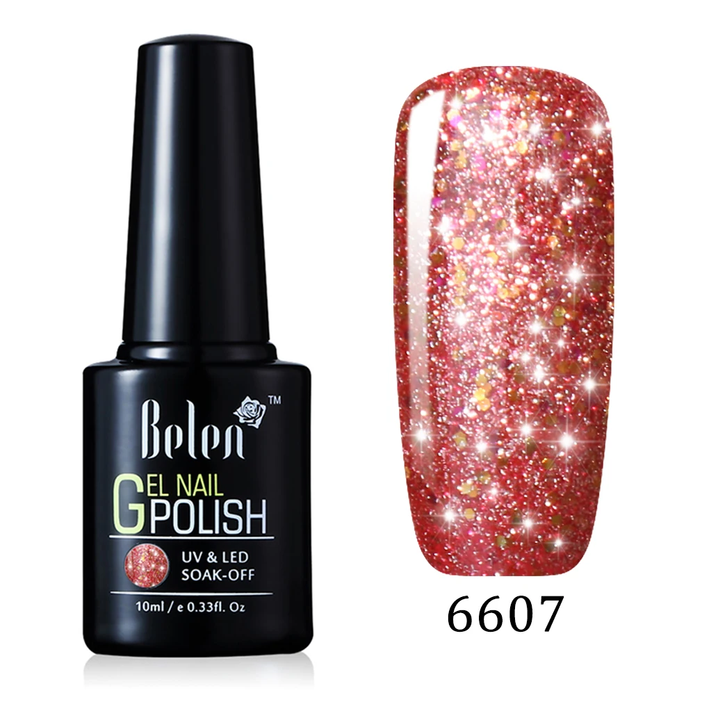 Belen 10 мл УФ гель лак для ногтей Лаки Супер Bling гель лак Vernis Soak Off полу постоянный длительный База Топ - Цвет: 6607