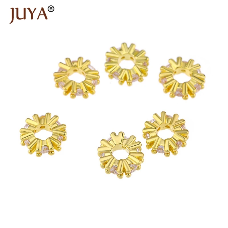 

Juya 9Pcs wholesale Fashion copper metal inlay clear / black zircon small 8mm Spacer beads accessories for jewelry making