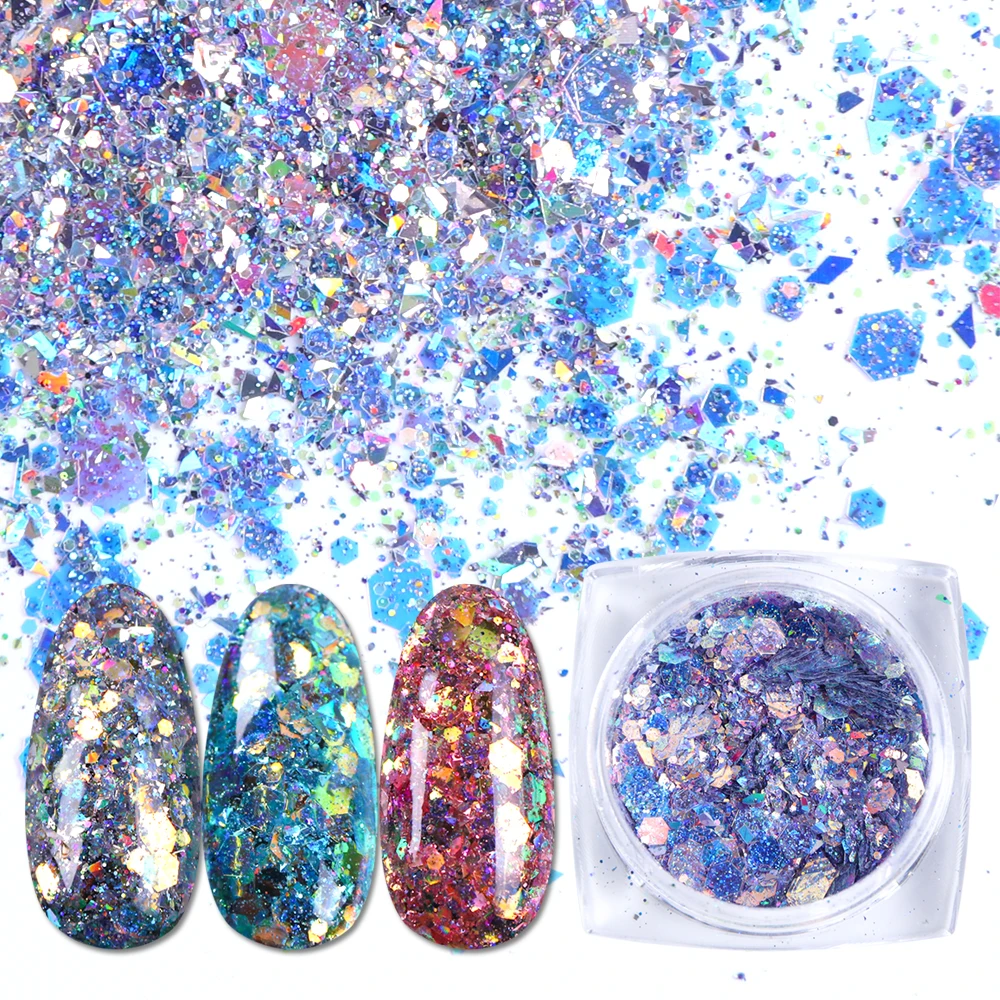 

1pcs Charm Glitters Nails Holographic Paillette Hexagon Flakes Irregular Powder Sequins Pigment Nail Art Decoration BEXKP01-12
