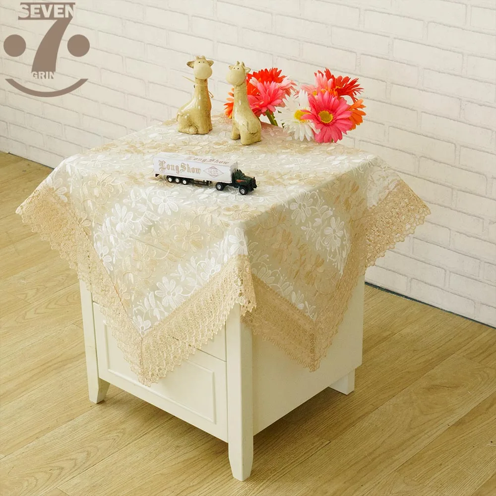 

Free Shipping Household Organza Gold/White Color Two-Tone Floral Embroidered Tablecloth Furniture Cover