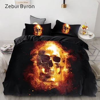 

luxury Bedding Sets 3D Custom,Duvet Cover Set Queen/King,Quilt/Blanket Cover Set,3 PCS Bed se,skull in flames bed linen