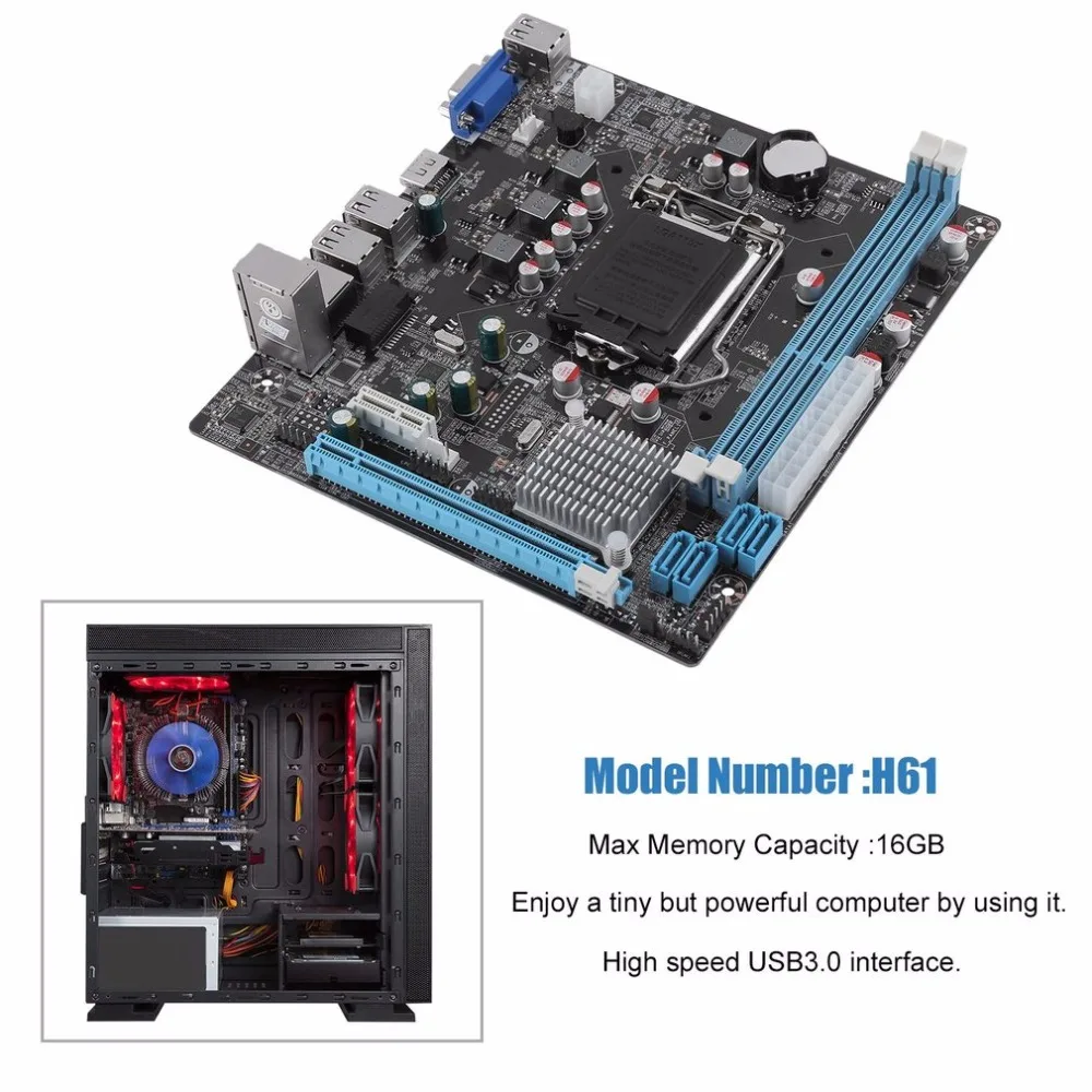 

H61 Desktop Computer Mainboard Motherboard 1155 Pin CPU Interface Upgrade USB2.0 DDR3 1600/1333
