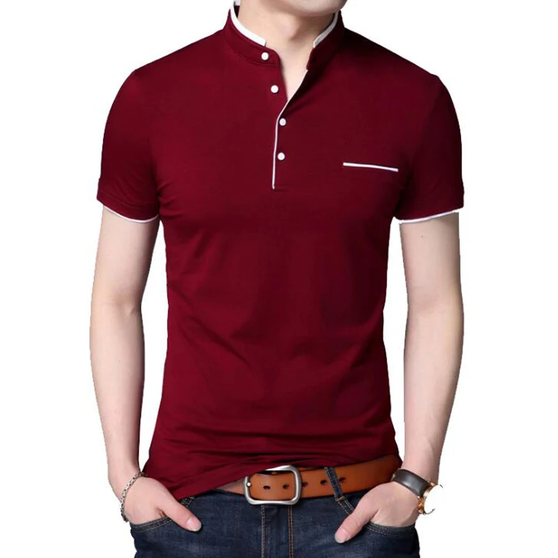 

Summer T Shirt Men Casual Cotton Short Sleeve Tshirt Mens Mandarin Collar Solid Color Breathable Tee T-shirt Tops Plus Size 5XL