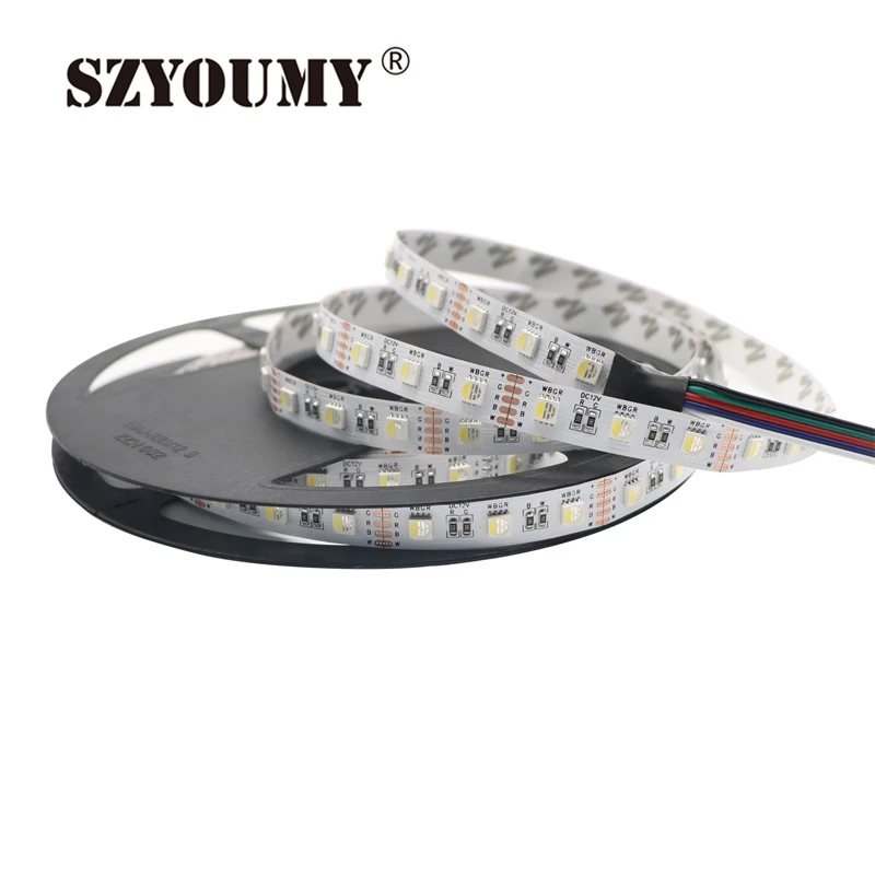 SZYOUMY 5 м 4 цвета в 1 светодиодный DC12V/24 V 12 мм PCB SMD 5050 RGBW Светодиодные ленты с сигналами "красный-зеленый-синий + белый/теплый белый ПХБ белого IP20