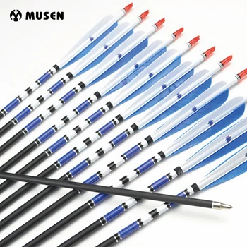 

6/12/24pcs Real Turkey Feather Carbon Arrows with Length 31" Spine 500 for Hunting Archery for Compound and Recurve Bow E