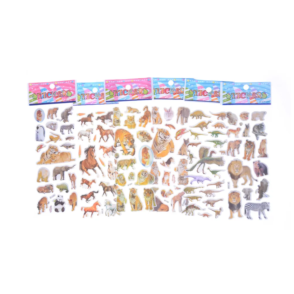 

6 Sheets Different 3D Cute Cartoon Animals Tiger Stickers Toys Pegatinas Funny Toy For Children On Scrapbook Phone Laptop Gifts