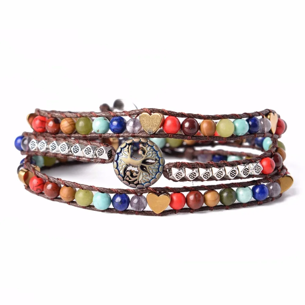 

Chakra Bracelet Jewelry Handmade Wrap Bracelet Tree of Life Multi Color Spare Crystal Beads Natural Stone Bracelet