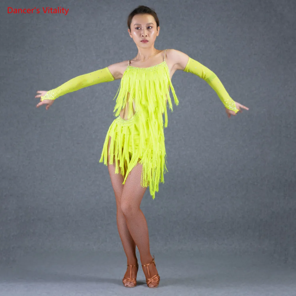 

Women Latin Dance Dresses Sexy Backless Tassel Competiton Costumes Adult Female Latin Salsa Rumba Dance Performance Clothes