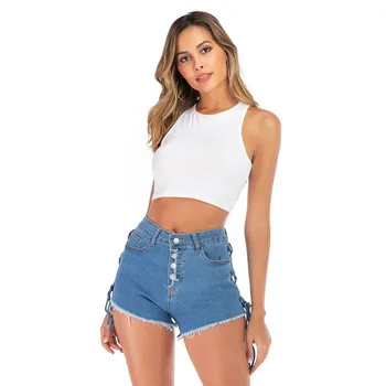 

Women's Jeans 2019 Women's New Modis High Stretch Hot Pants Wear Rope Large Size Blue Denim Shorts More Sizes S-XXL