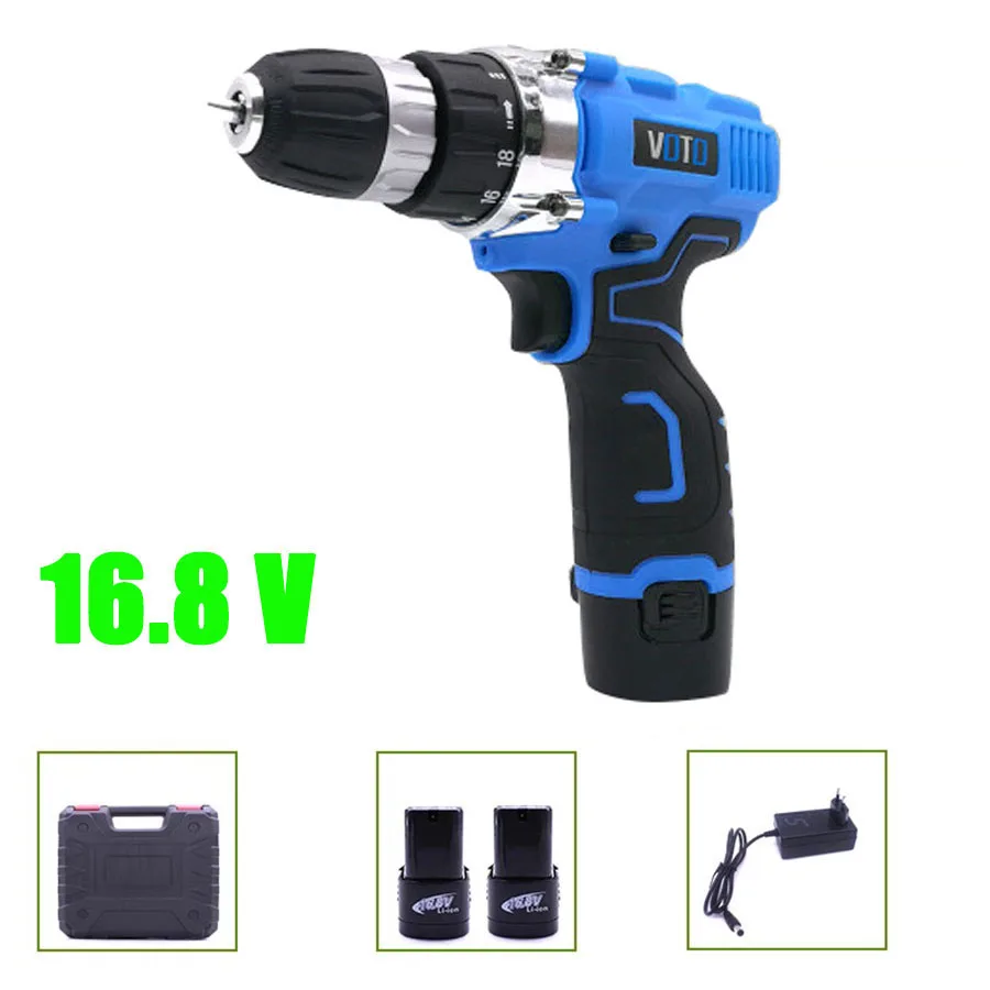 

VOTO V6 2*Battery Rechargeable Cordless Drill Electric Screwdriver Set Lithium Power Tools Screw Gun Driver 16.8V Blue With Case