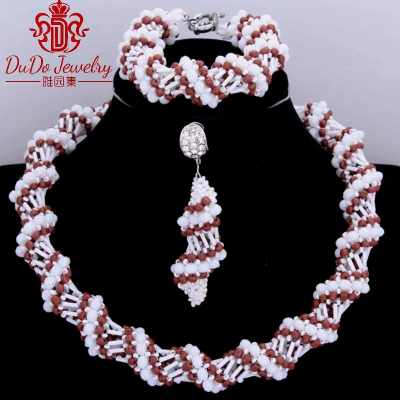 Нежный коричневый и белый оптовая продажа Женский Африканский ювелирный набор