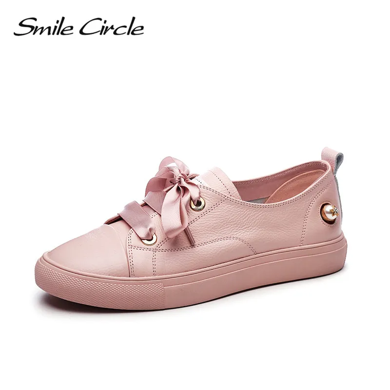 

Smile Circle 2018 Spring Genuine Leather Sneakers Women Fashion Lace-up Flat Platform Shoes Girl Casual Shoes A9A8121-2