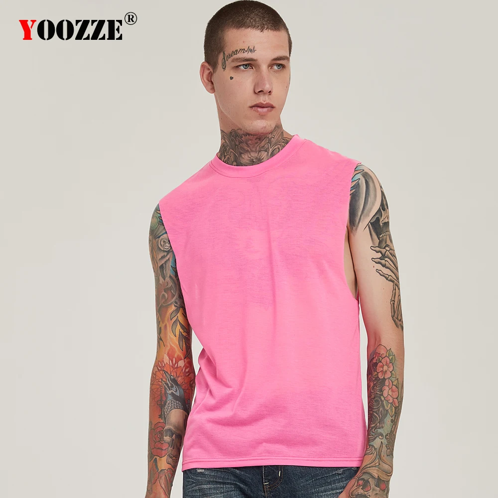 Mens Pink Tank Top Sleeveless Shirt Gyms Dry Fit Muscle Clothes Workout