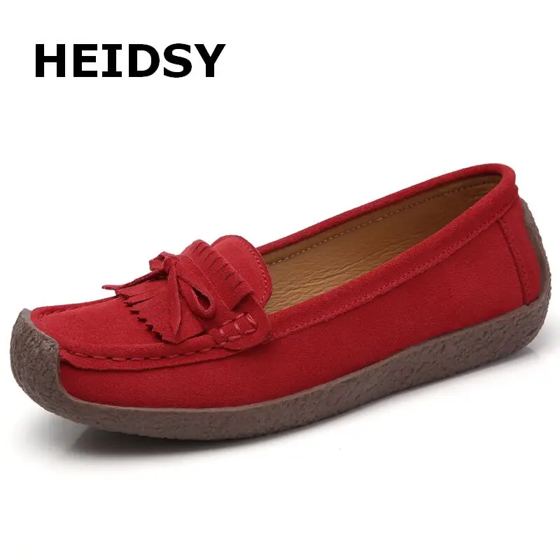 

Heidsy 2019 Summer Autumn Flats Women Shoes Leather Suede Lace-up Boat Shoes Woman Slip On Loafers Ballet Flats Ladies Shoes
