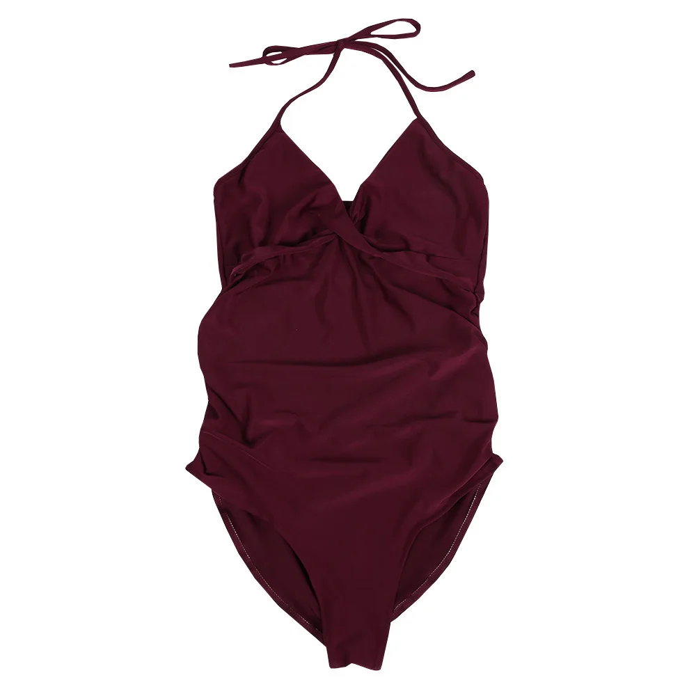 Мода для беременных сплошной Женский купальник Цвет Цельный купальник для беременных женщин Большой размер 5 цветов одежда для плавания - Цвет: Wine Red