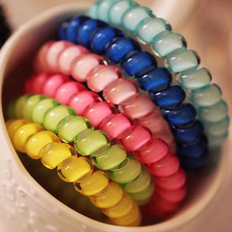 

5PCS/Lot Good Quality Korean Candy Colors Telephone Line Elastic Hair Bands Women Hair Accessories Girls Rubber Bands Hair Ropes