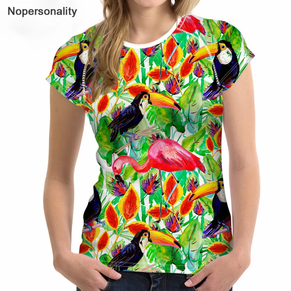Harga Nopersonality Kasual Wanita Hawaii Musim Panas T Kemeja Gadis Pendek Lengan Atas TEE O Leher Harajuku Parrot Pencetakan Kartun T shirt