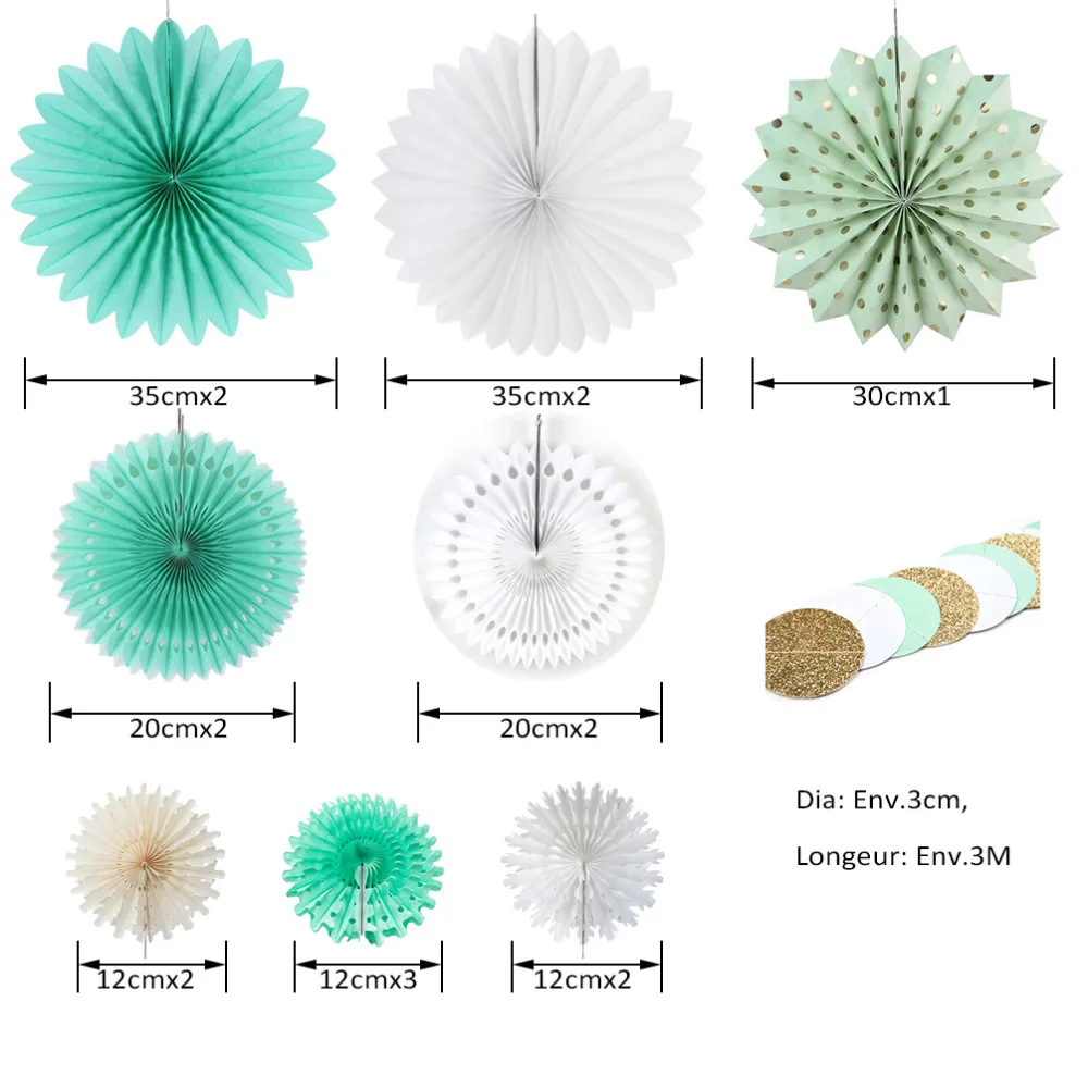 17 шт. мятно-зеленая бумага набор украшений блестящая круглая гирлянда разные бумажные вентиляторы для детей день рождения вечеринка Свадьба Декор для душа