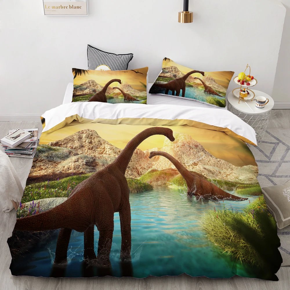 

3D Printing Bedding Set,Custom Kids Baby Children Duvet Cover Set,Cartoon Brachiosaurus Dinosaurs in Jurassic Park Bedclothes