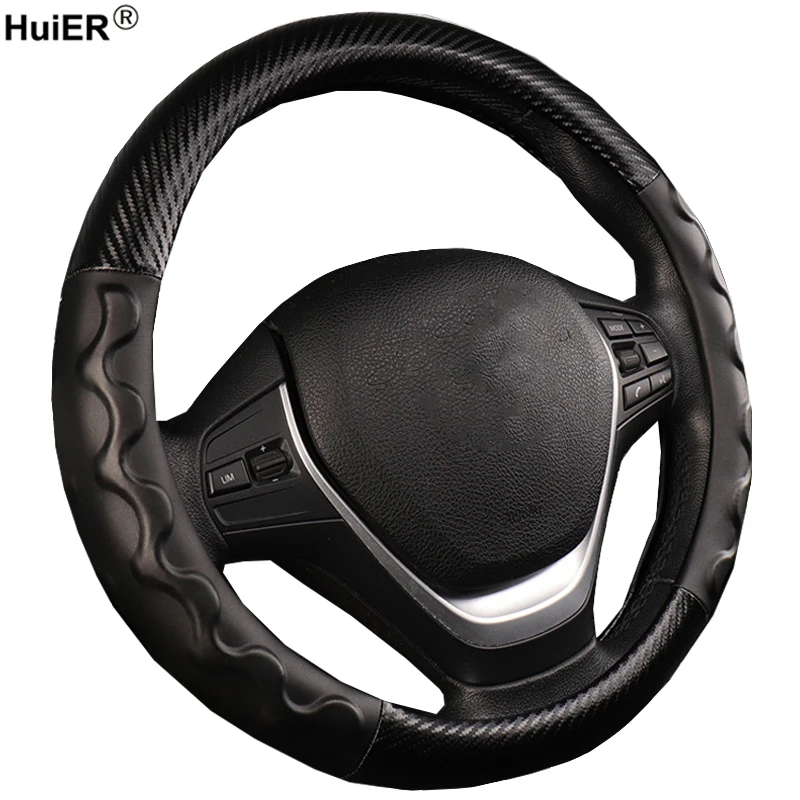 

HuiER 5 Colors Car Steering Wheel Cover Only Fit For 37-38CM/14.5-15" Carbon Fiber Fashion Comfortable Car Styling Car Protector