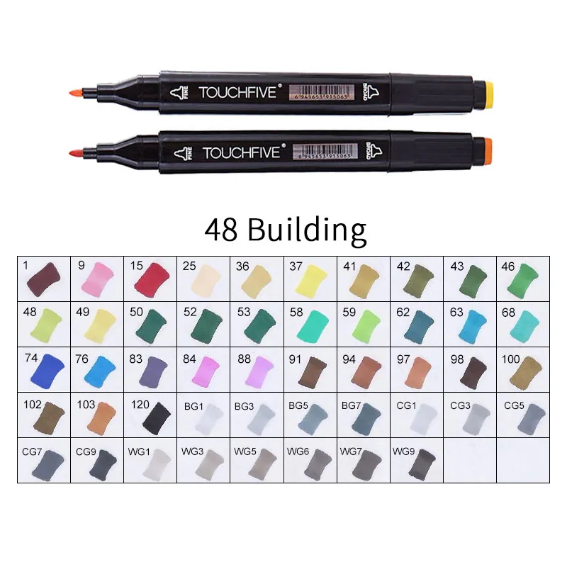 TOUCHFIVE 168 эскизные Маркеры Набор ручек с двойной головкой художественная краска ручка для рисования манга маркер окрашивание ящика поставки Студенческая Ручная Краска Ручка - Цвет: BLACK-48BUILDING
