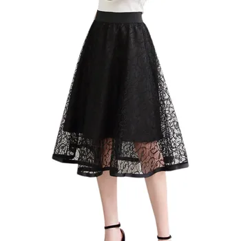 

SILVERCELL Women Layered Tulle A-line Skirts Fashion Elastic Waist Puff Mesh Mid-Calf Pleated Calf Skirts