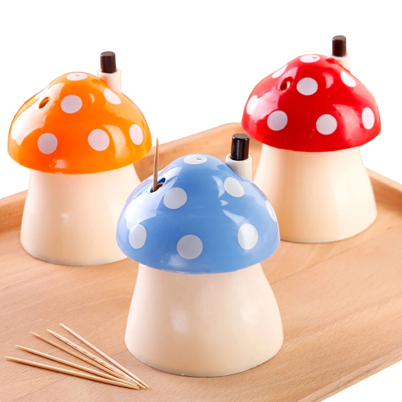 

XUNZHE 1pcs new arrival creative home mushroom shape Automatic Toothpick Stand pocket small toothpick box toothpick containers