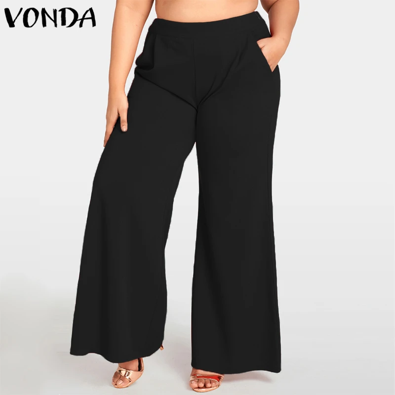 

VONDA Women Casual Wide Leg Pants 2019 Autumn Pregnant High Waist Pants Plus Size Elegant Trousers Bottoms Maternity Clothes 5XL