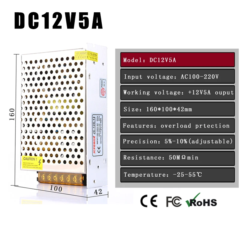 12V5A 60 Вт Трансформаторы освещения 110 V 220 V AC/DC 12 В переключатель Питание адаптер конвертер для RGB Светодиодные ленты водителя света