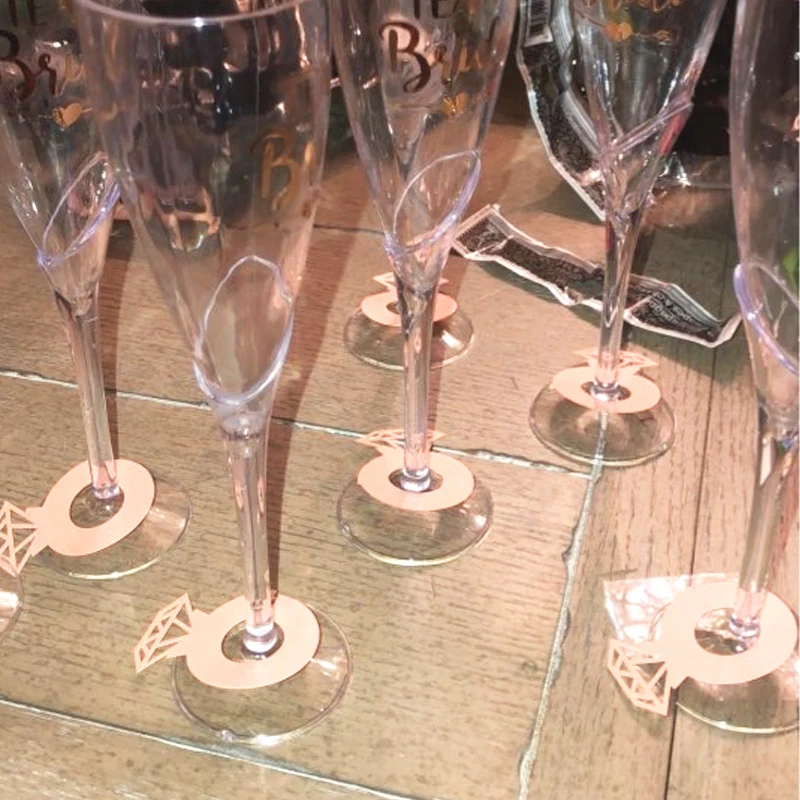 

24pcs Wine Cup Card Laser Cut Paper Diamond Ring Wedding Table Decor Bridal Shower Bachelorette Hen Party Decorations