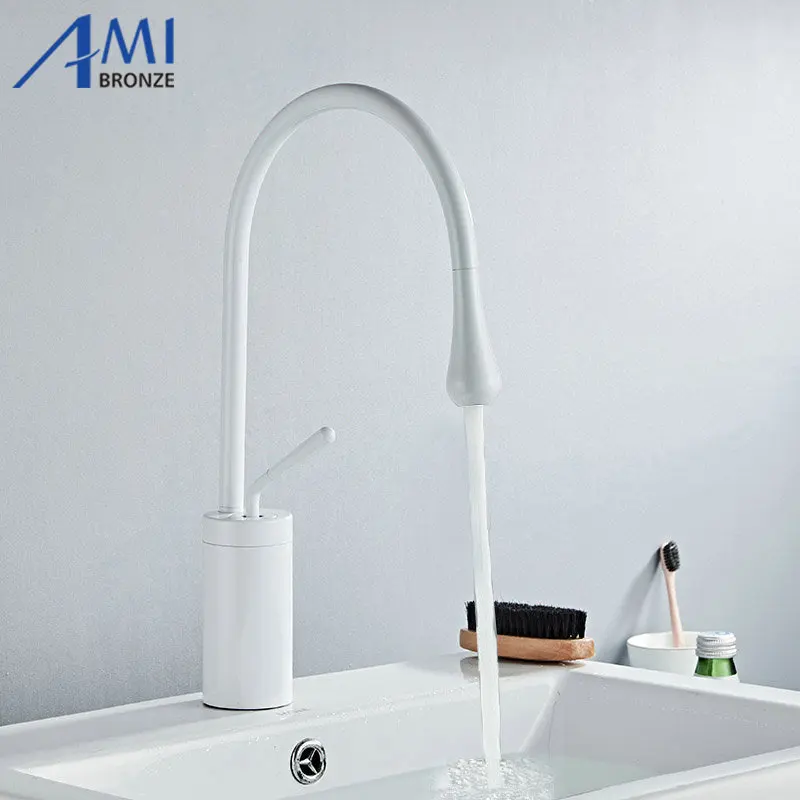 White Paint Newly Drop Style Basin Faucet Bathroom Faucets Hot