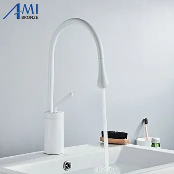 

White Paint Newly Drop Style Basin Faucet Bathroom Faucets Hot Cold Mixer Tap 360 Swivel Waterfall Faucets Art Crane 9008W