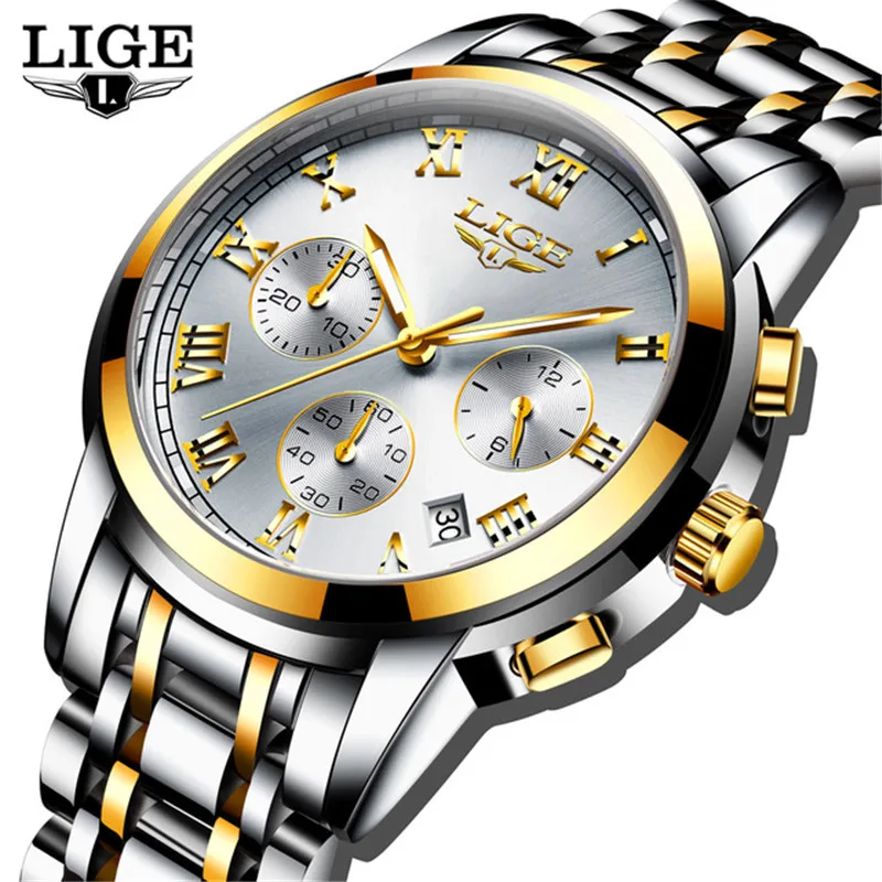 Мужские часы LIGE, новые военные Роскошные брендовые часы, мужские кварцевые часы из нержавеющей стали, мужские модные часы с хронографом, Relogio Masculino