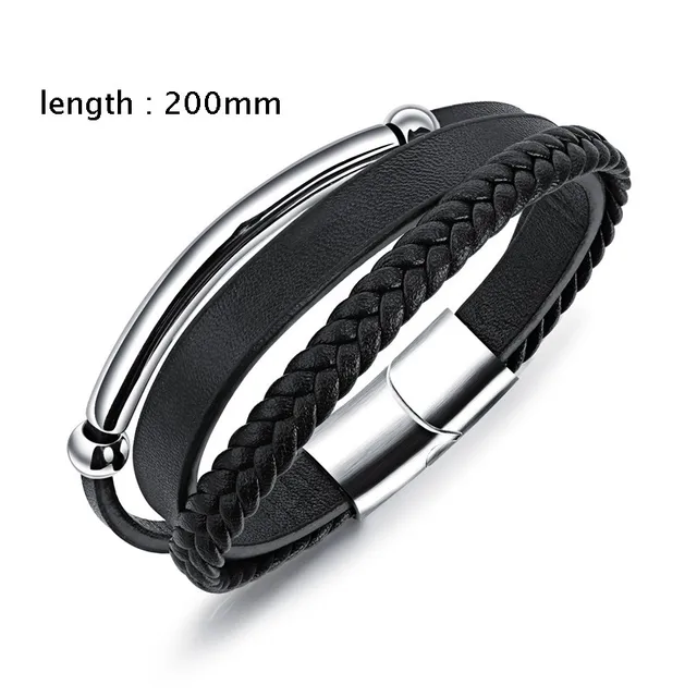 Genuine Leather Bangle Stainless Steel Vintage Bangle Bracelet Brand