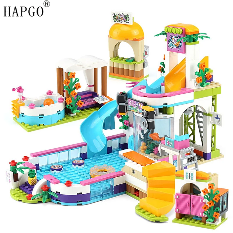 

589pcs Girls Series Heartlake Summer Pool Buliding Blocks Compatible Legoingly Friends 41313 Toys For 6-12 Girls Christmas Gifts
