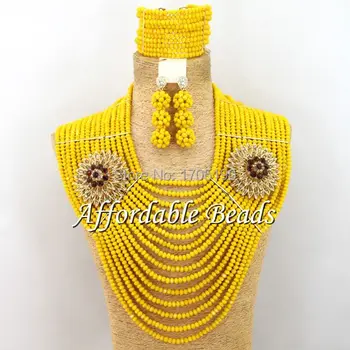

Banana Yellow African Beaded Jewelry Fashion Costume African Jewelry Sets Free Shipping ABW088
