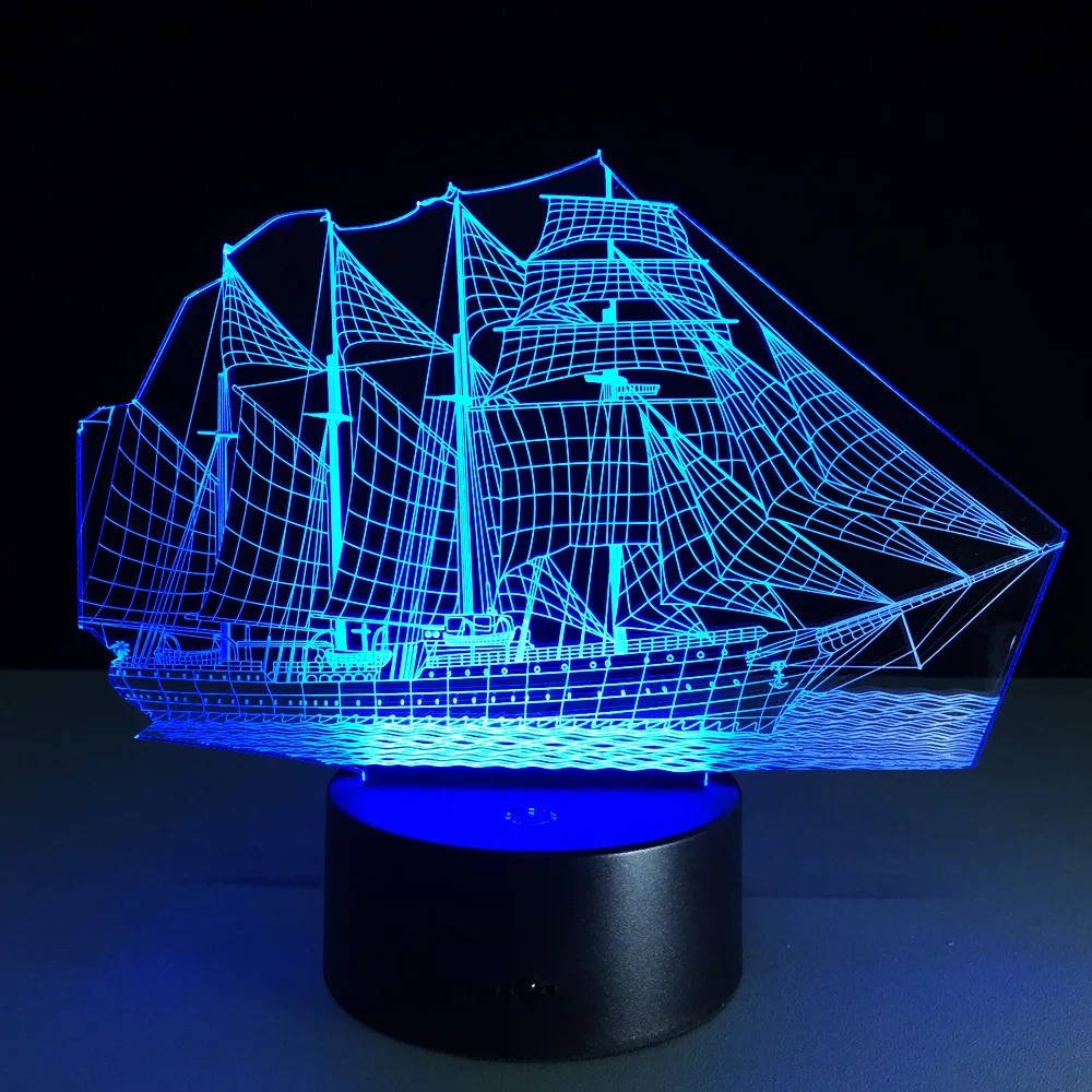3D ретро старинный парусный морской корабль светодиодный светильник 7 цветов меняющий иллюзию ночной Светильник USB настольный Декор Светильник ing Прямая поставка