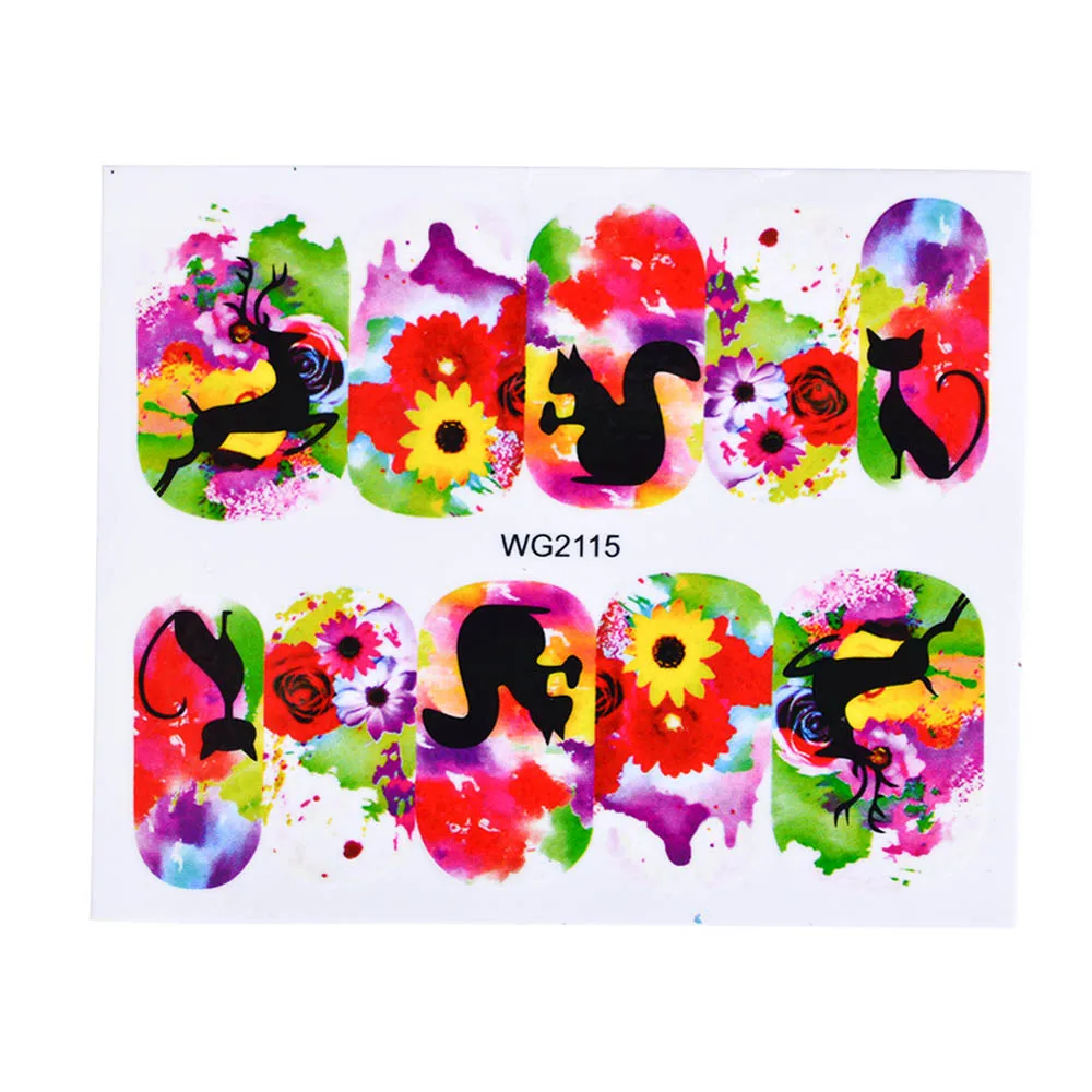 1 Лист Красочные Акварельные Цветы Partten слайдер для ногтей искусство переводная наклейка для украшения ногтей Наклейка для маникюра BEWG2111 - Цвет: WG2115