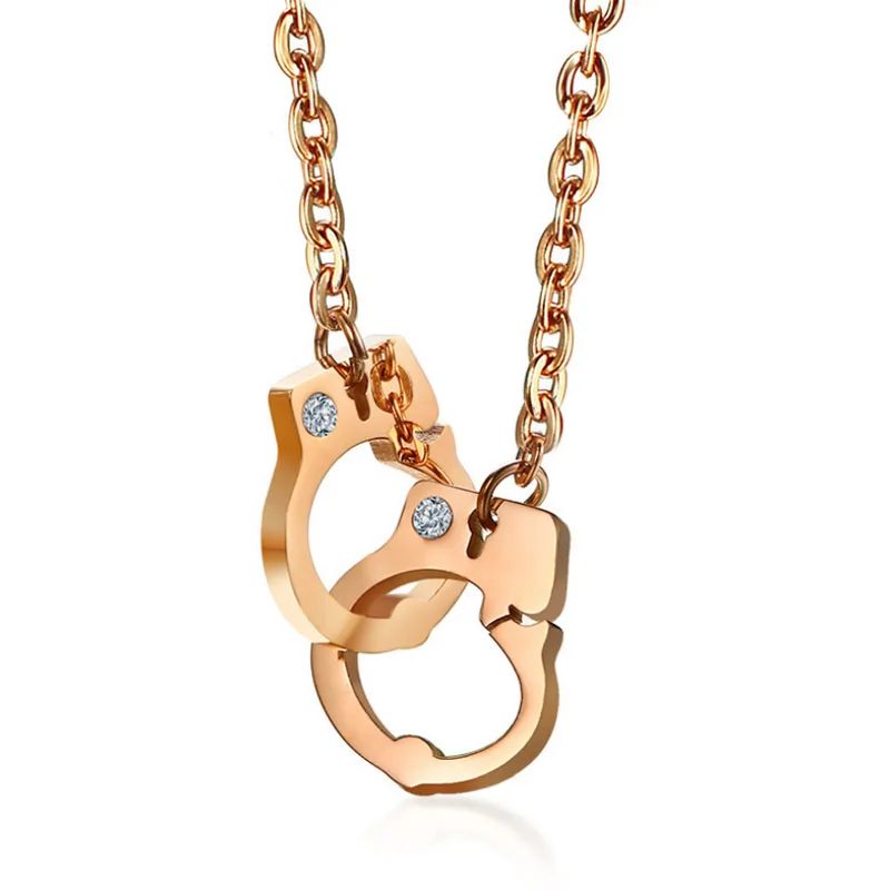 

Fashion Titanium Steel Zircon Handcuffs Necklace Women's Wild Nightclub Rose Gold Jewelry