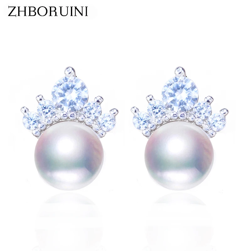 

ZHBORUINI Pearl Earrings High Quality Natural Freshwater Pearl Crown Big Earrings 925 Sterling Silver Pearl Jewelry For Women