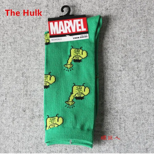 Мужские носки Бэтмен Супермен Спайдермен Железный человек Капитан Америка Халк Тор колено-высокие косплей носки мультфильм шаблон Повседневные носки - Цвет: The Hulk