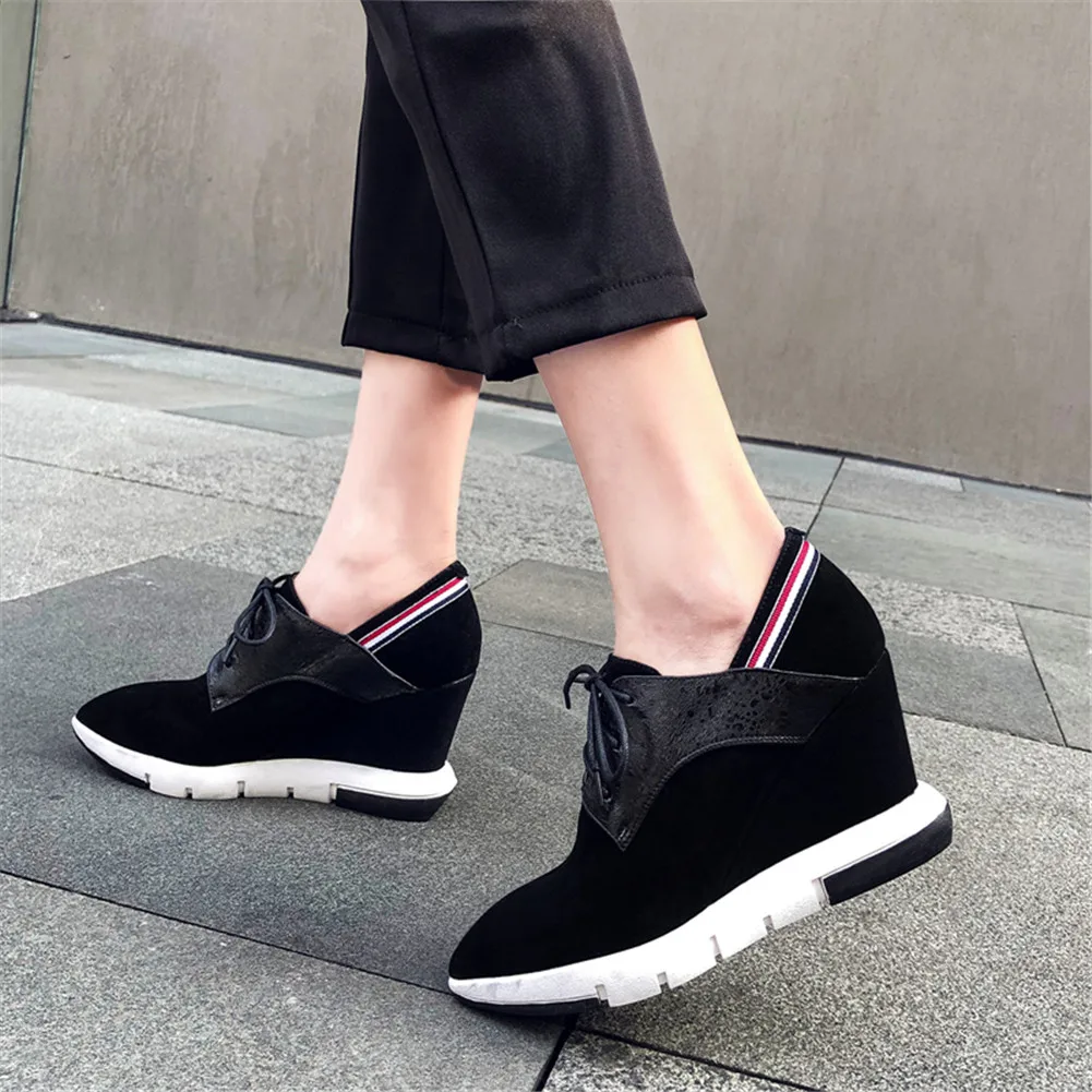 

Luxury Kid Suede leather Pointed Toe wedges Shoes Woman Casual Comfortable Autumn Spring high heels pumps Female Shoes