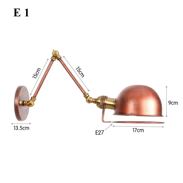 Промышленный декор, винтажное бра, настенные светильники, Регулируемая рука, для спальни, для учебы, Wandlamp, ретро, светодиодный настенный светильник, античный, черный/белый/медный - Цвет абажура: E1
