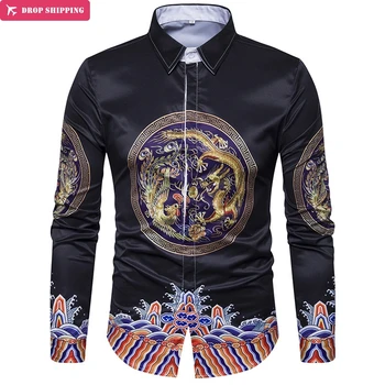

DropshippingEuropean new men's 3D printing Longbiao retro shirt C412
