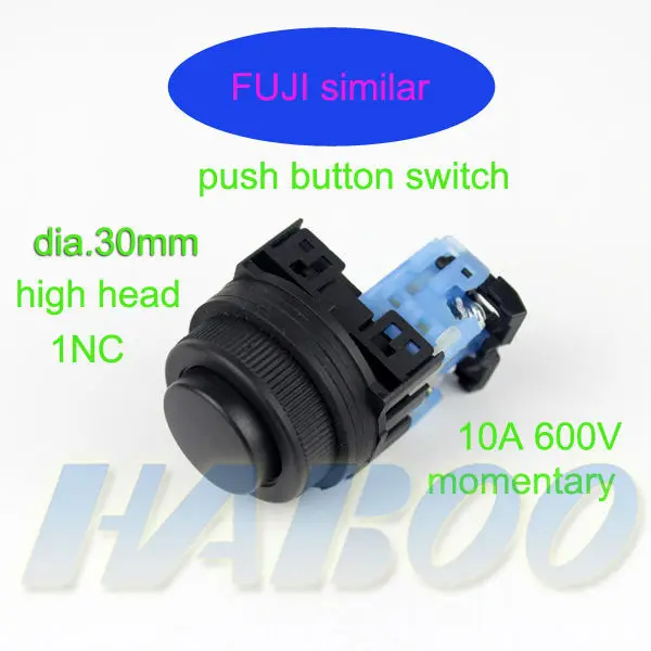 

5pcs/lot factory directly high head electrical switch diameter 30mm auto-reset momentary push button switch 1NO 10A 600V