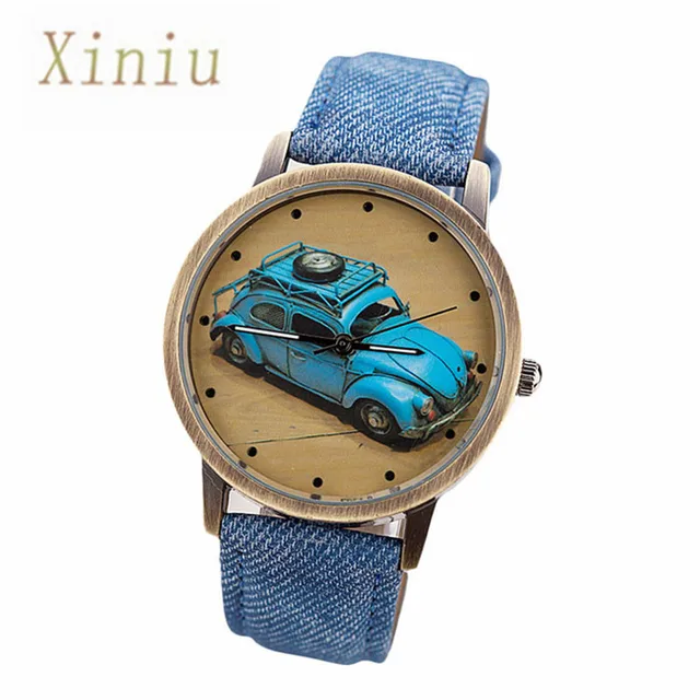 2018 Fashion WristWatch Concise Men And Women Watch Retro Car Pattern Denim Twil 2018 Fashion WristWatch Concise Men And Women Watch Retro Car Pattern Denim Twil