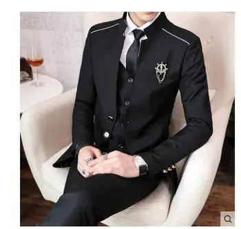 

M-XXXL 2019 new hair stylist fashion stand collar suit men's slim simple suit suit Chinese style casual suit dress singer costum